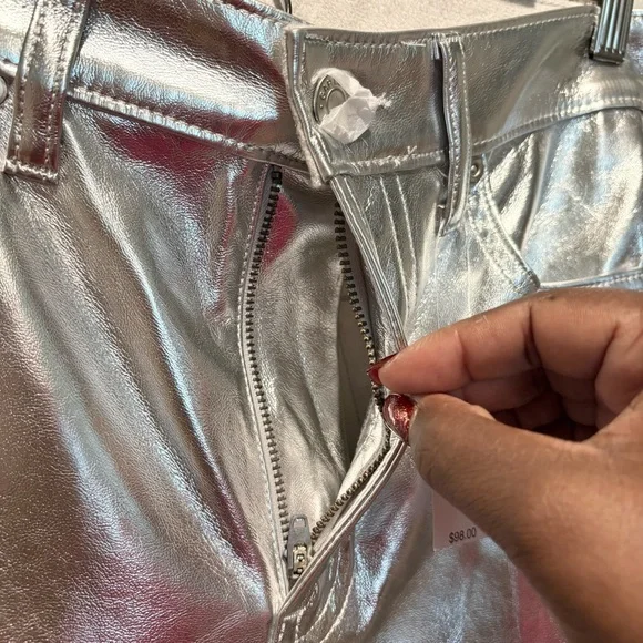 GAP Silver Jeans Cheeky Straight High Rise Faux Leather Coated Size 26/2 - Picture 6 of 12